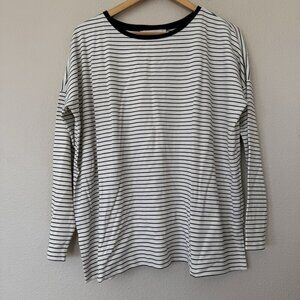 Loft Womans Size Small Pullover White Black Striped Long Sleeve Shirt
